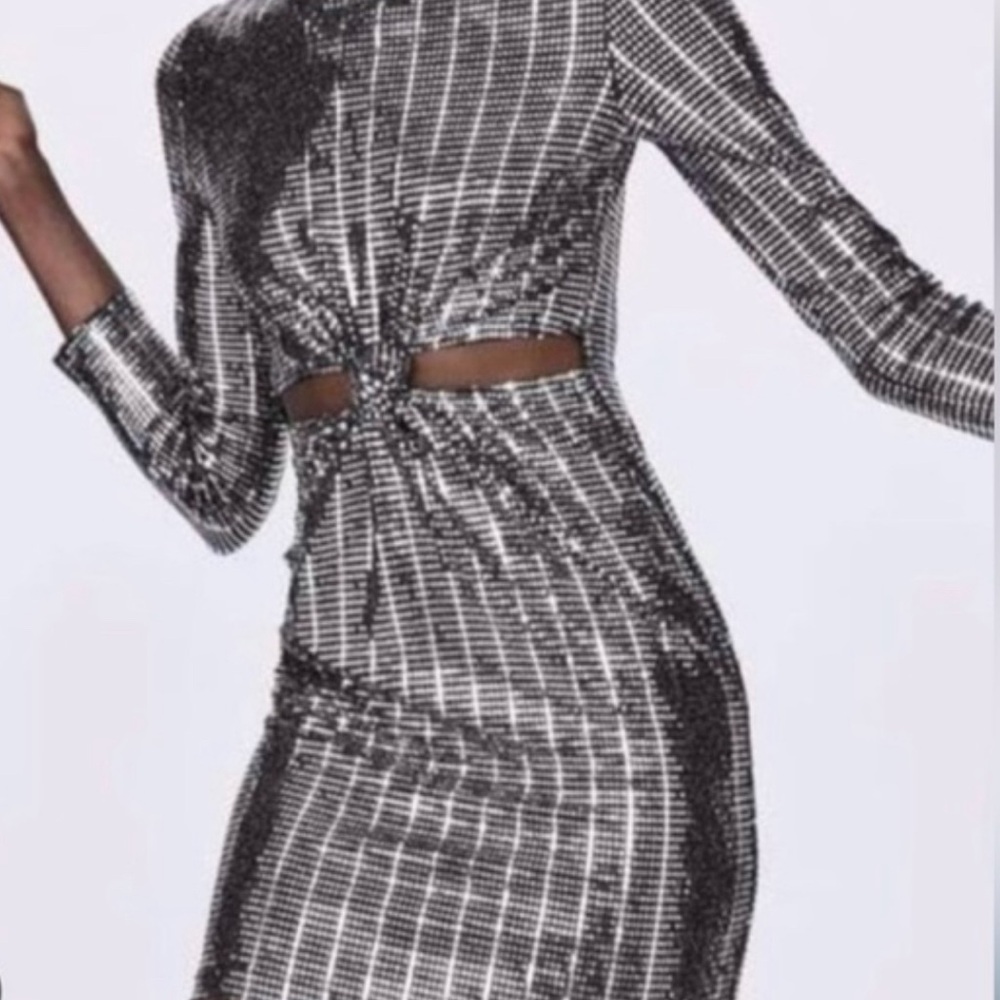 Zara Silver Sequin Embellished Mini Dress - Picture 5 of 5